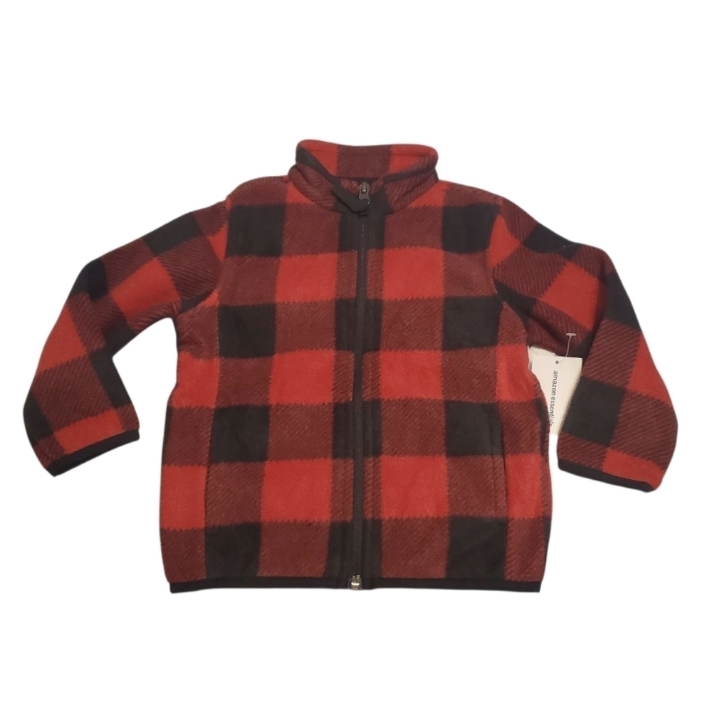 NWT Amazon Essentials Kids Unisex Toddler Red Buffalo Plaid Fleece Jacket 2T